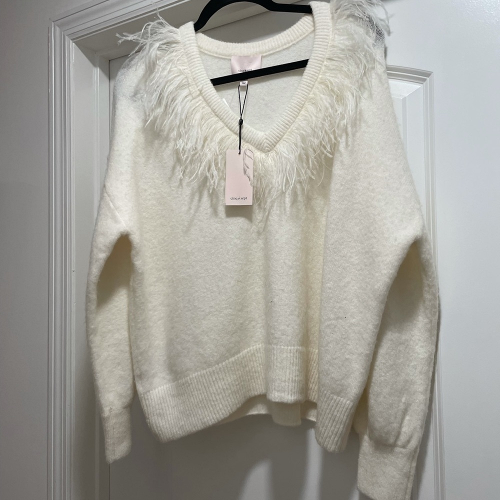 Cinq a sept white feather sweater